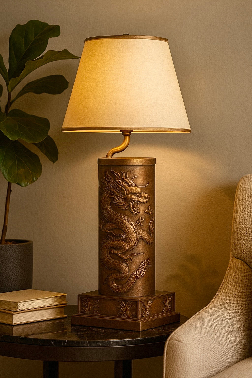Dragon Table Lamp Brass & Bronze